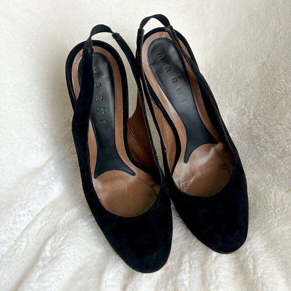 MARNI Sculptured Heels Platform Suede Sandal sz US 7 /IT 37 $680 - Picture 4 of 7